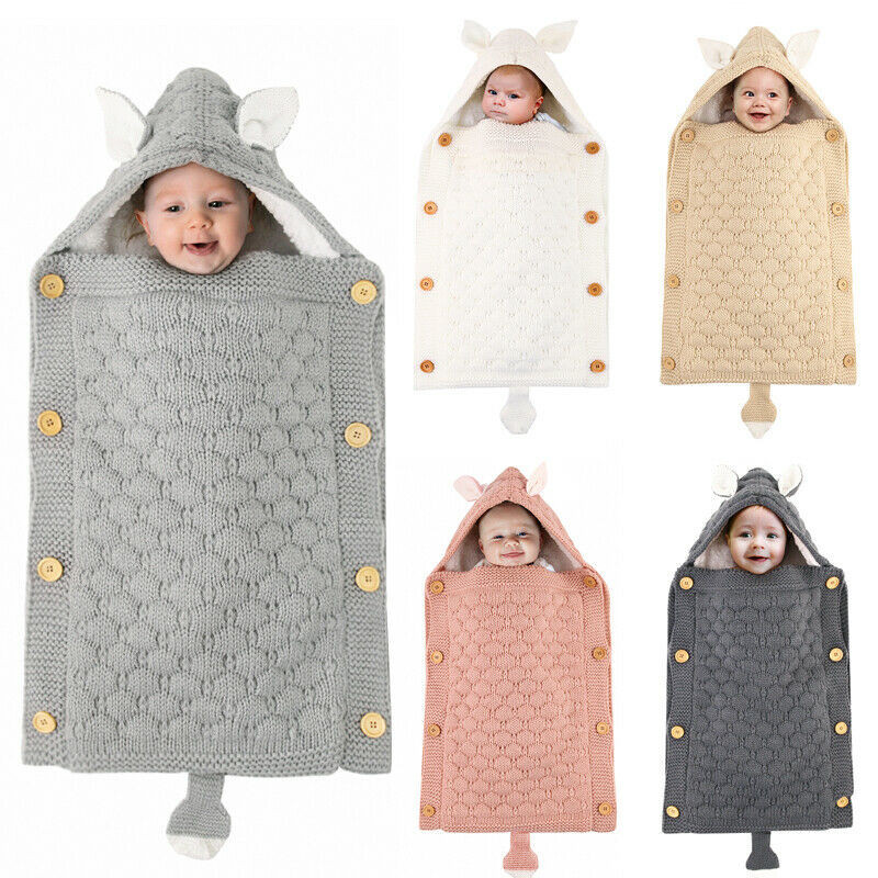 Newborns Stroller Sleeping Bag Baby Envelope Knitted Swaddle Footmuff Toddler Kid Sleepsack Infant Knit Sleep Hooded Blanket
