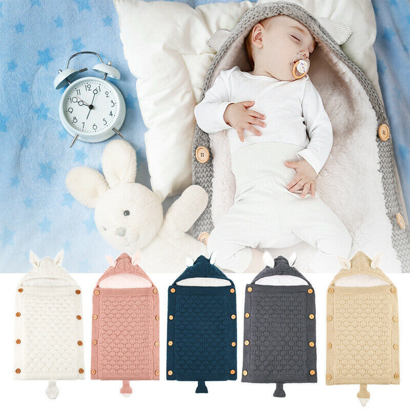 Newborns Stroller Sleeping Bag Baby Envelope Knitted Swaddle Footmuff Toddler Kid Sleepsack Infant Knit Sleep Hooded Blanket