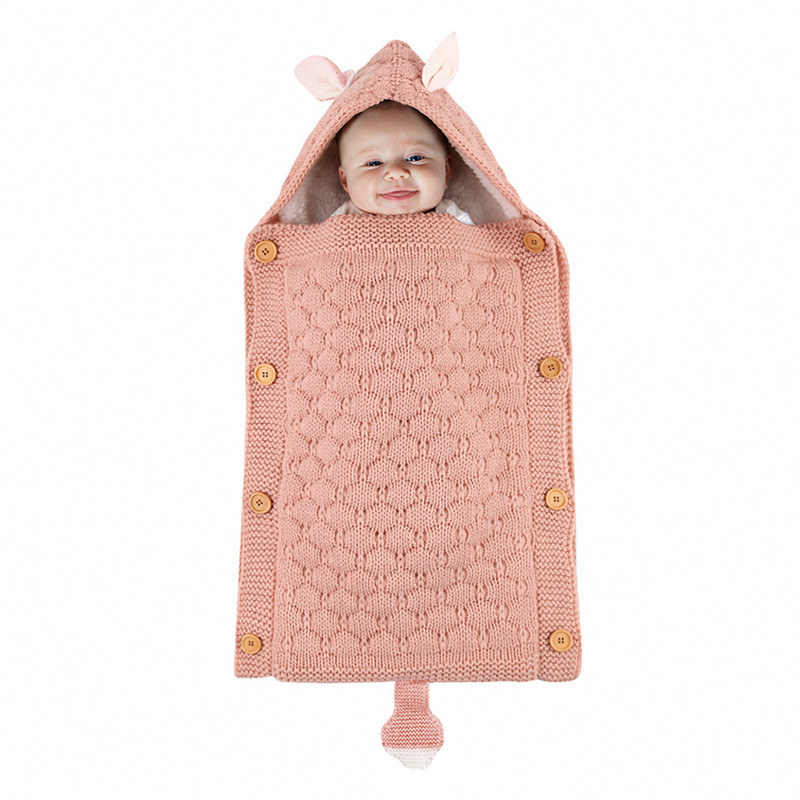 Newborns Stroller Sleeping Bag Baby Envelope Knitted Swaddle Footmuff Toddler Kid Sleepsack Infant Knit Sleep Hooded Blanket