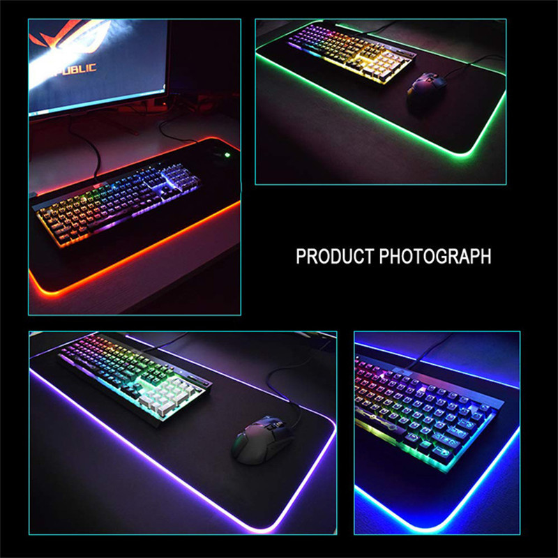 LED Light Gaming Mouse Pad RGB Large Luminous Keyboard Pad Non-Slip Rubber Base Computer Carpet Desk Mat PC Game Mouse Mat