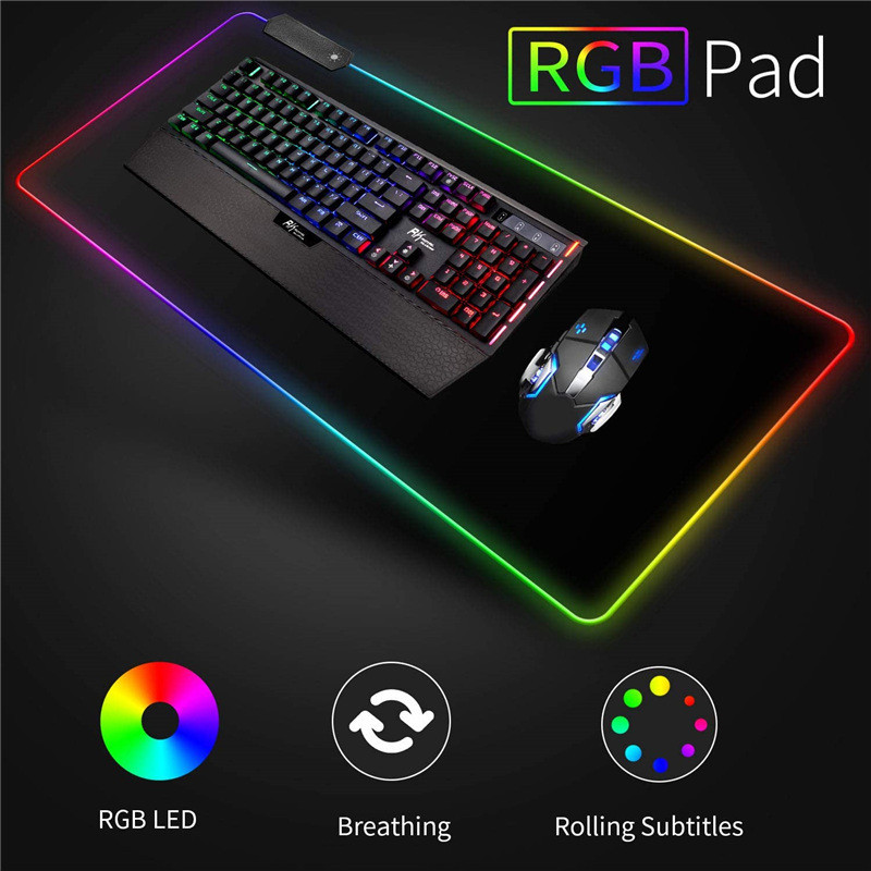 LED Light Gaming Mouse Pad RGB Large Luminous Keyboard Pad Non-Slip Rubber Base Computer Carpet Desk Mat PC Game Mouse Mat
