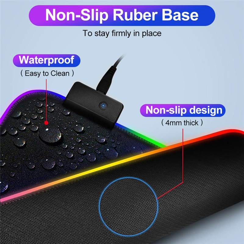 LED Light Gaming Mouse Pad RGB Large Luminous Keyboard Pad Non-Slip Rubber Base Computer Carpet Desk Mat PC Game Mouse Mat