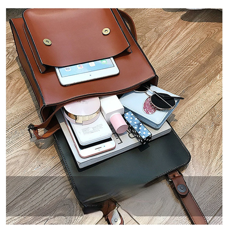 Vintage Ladies Backpack Female PU Leather Bag Women's Backpack Fashion Bookbag for Girls High Quality Casual Shoulder Bag