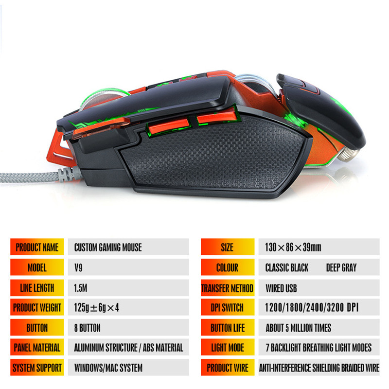 Fashion Mechanical Gaming Mouse Wired Programmable Breathing Light USB Computer Mice RGB Gamer PC Gaming Mice for PC