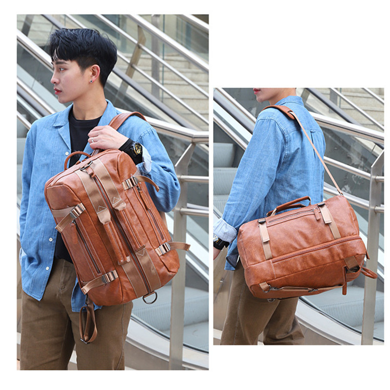 Luxury PU Leather Men Backpack Large Capacity Waterproof Travel Backpack Boy Laptop Bag Male Business Shoulder Bags Handbag