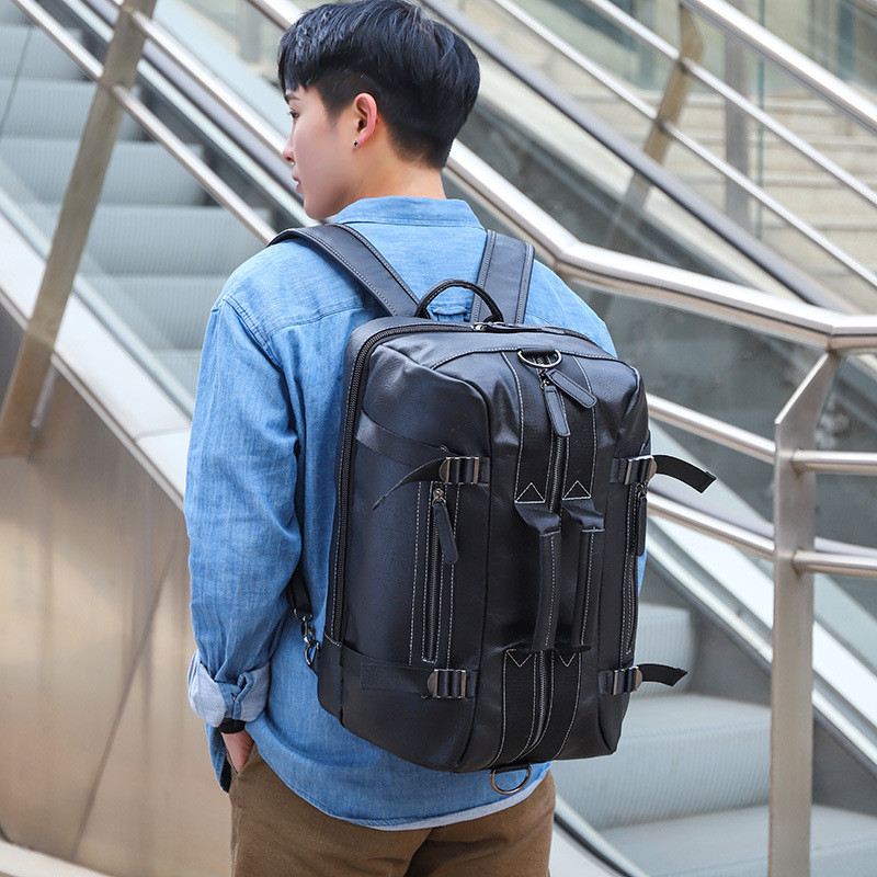 Luxury PU Leather Men Backpack Large Capacity Waterproof Travel Backpack Boy Laptop Bag Male Business Shoulder Bags Handbag