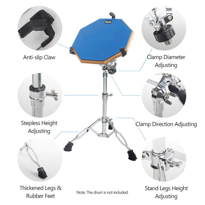 Full Metal Floor Snare Drum Stand Stainless Steel Adjustment Foldable Holder Bracket for 12-14 Inch Jazz Dumb Drum Tripod Stand