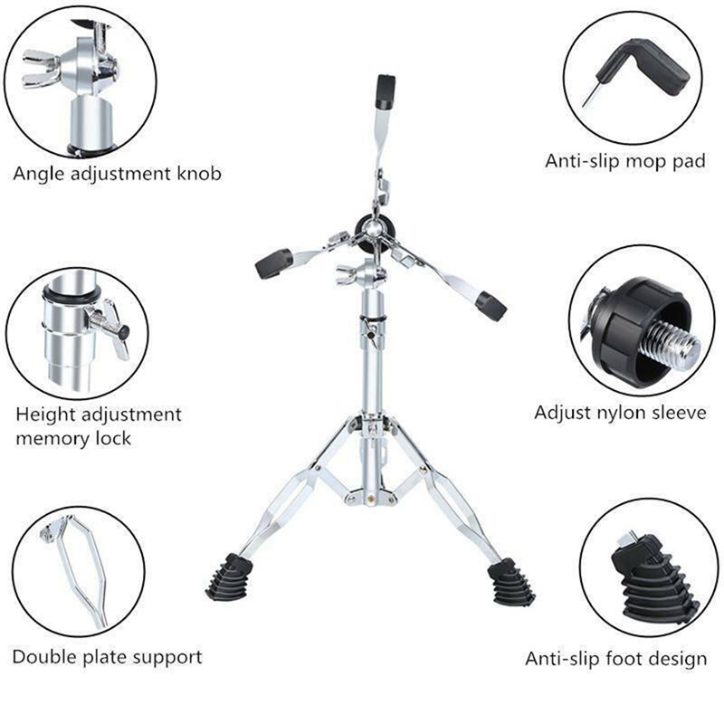 Full Metal Floor Snare Drum Stand Stainless Steel Adjustment Foldable Holder Bracket for 12-14 Inch Jazz Dumb Drum Tripod Stand