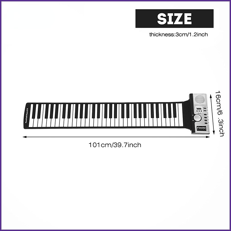 61 Keys Roll Up Piano Portable Soft Silicone Electronic Piano Built-in Speaker LCD Display Recording MIDI Electronic Organ
