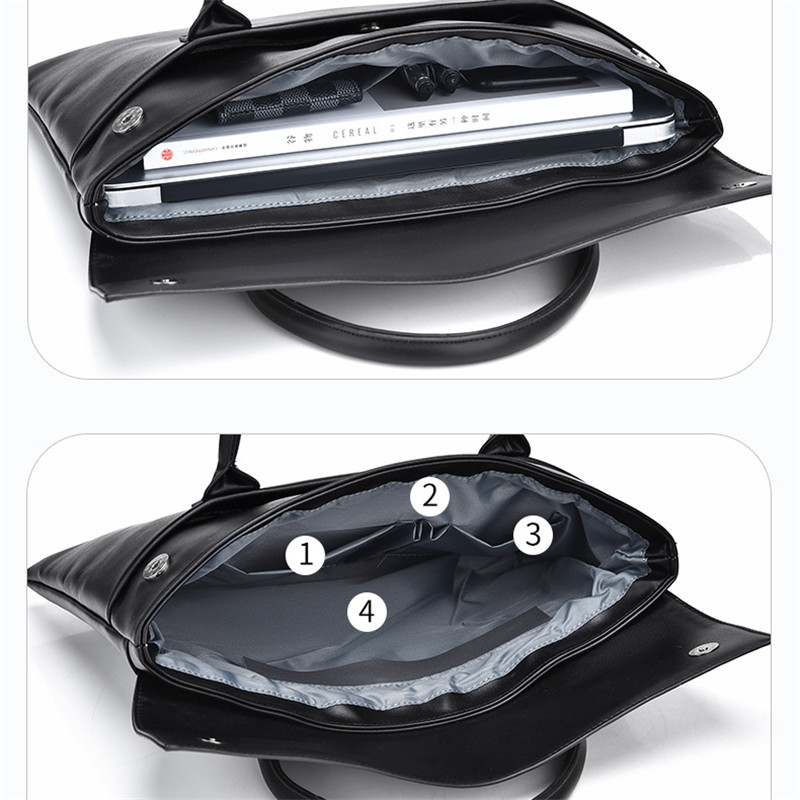 New Fashion Men Briefcase Bags Business PU Leather Bag Work Handbag 14 Inch Laptop Bag Multifunctional Zipper Tote Bag