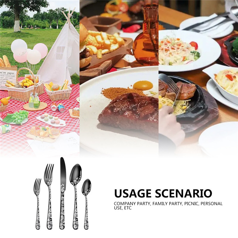 20pcs Pattern Stainless Steel Cutlery Set Spoon Fork Knife Gold Silver Rose Gold Kitchen Tableware Silverware Dinnerware Set