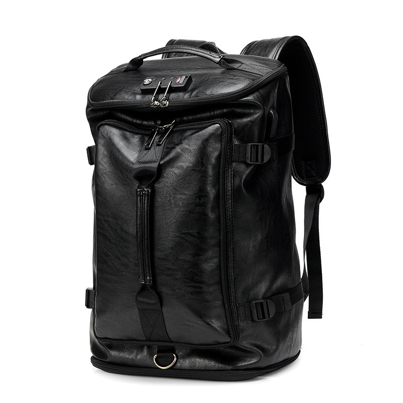 Vintage Leather Men Backpack Large Capacity Travel Backpack Luggage Bag Boy Laptop School Bag Male Password Lock Shoulder Bags
