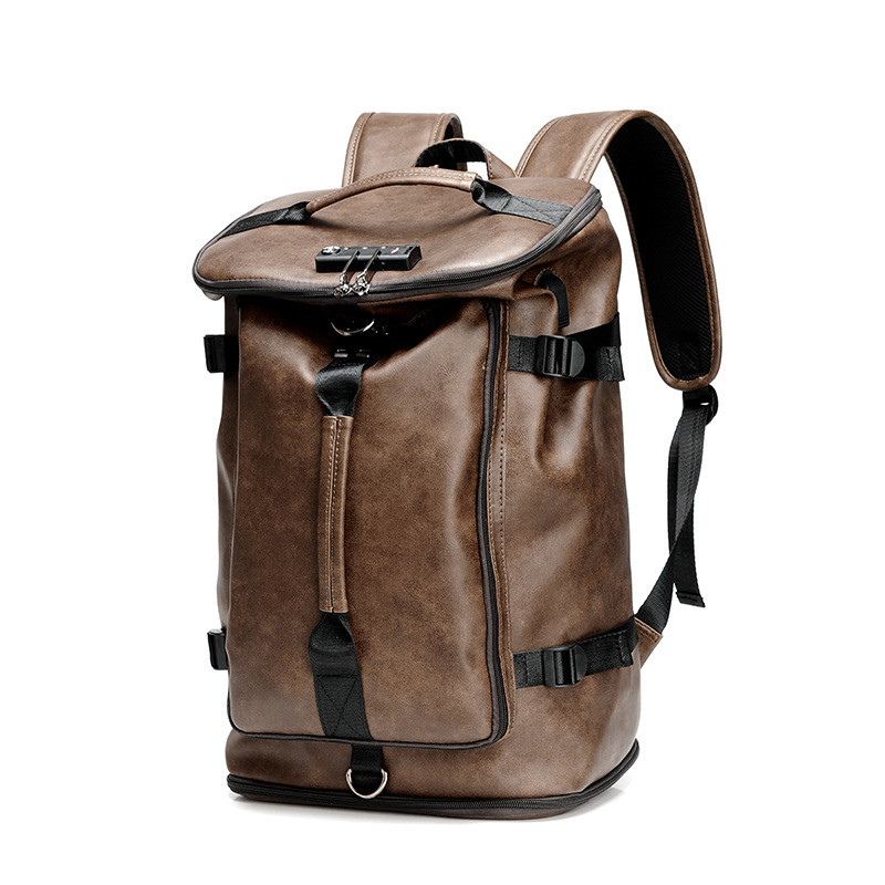 Vintage Leather Men Backpack Large Capacity Travel Backpack Luggage Bag Boy Laptop School Bag Male Password Lock Shoulder Bags