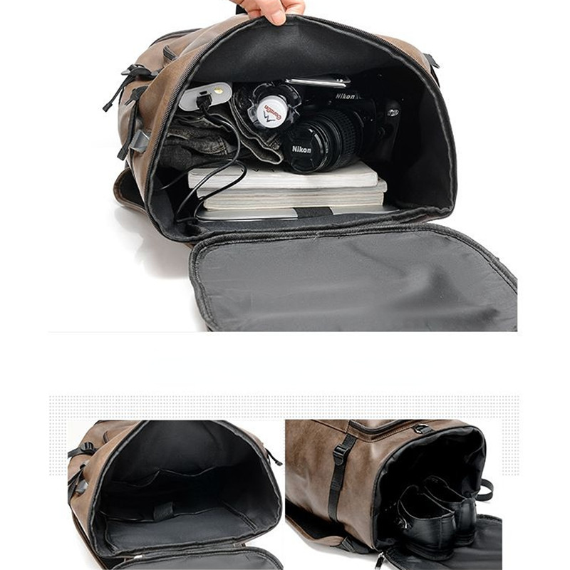Vintage Leather Men Backpack Large Capacity Travel Backpack Luggage Bag Boy Laptop School Bag Male Password Lock Shoulder Bags