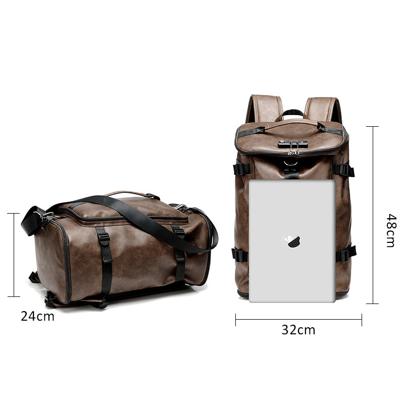 Vintage Leather Men Backpack Large Capacity Travel Backpack Luggage Bag Boy Laptop School Bag Male Password Lock Shoulder Bags
