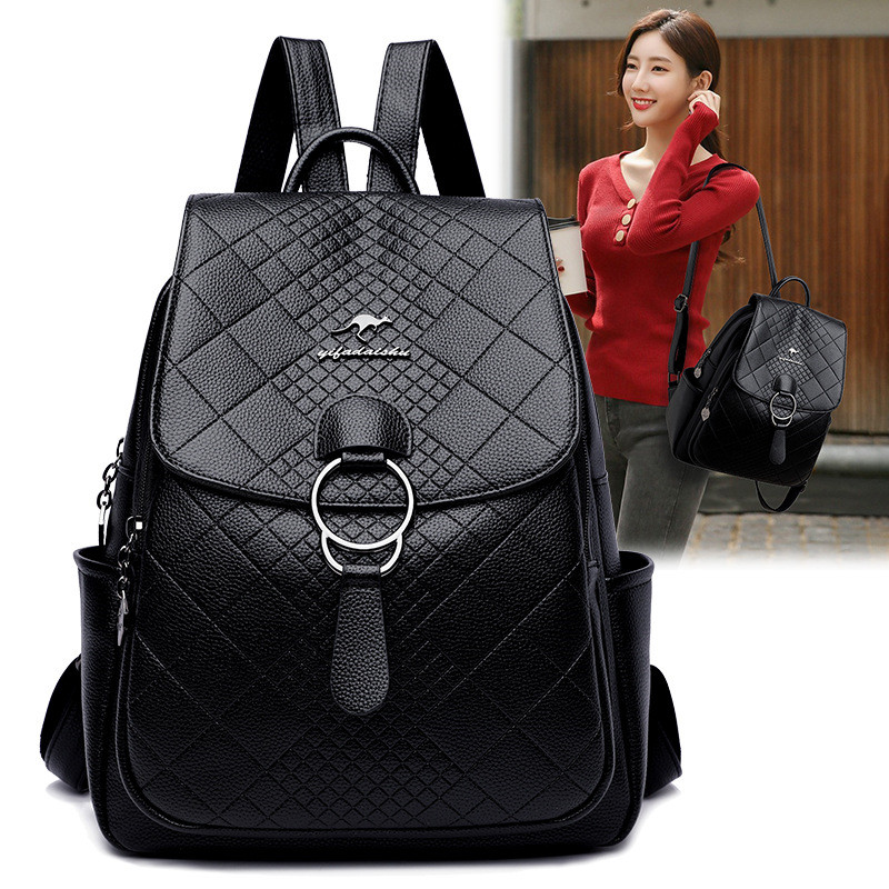 Women PU Leather Backpack Fashion Casual Large Capacity Travel Anti-Theft Shoulder Bag Rucksack Ladies Soft Leather School Bags