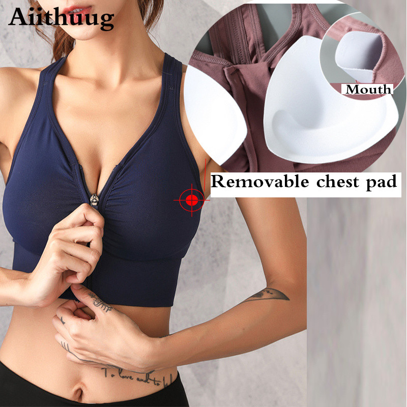 Women's Sport Bras Tights Crop Top Yoga Vest Front Zipper Sexy Bra For Women Shockproof Gym Fitness Athletic Brassiere Underwear