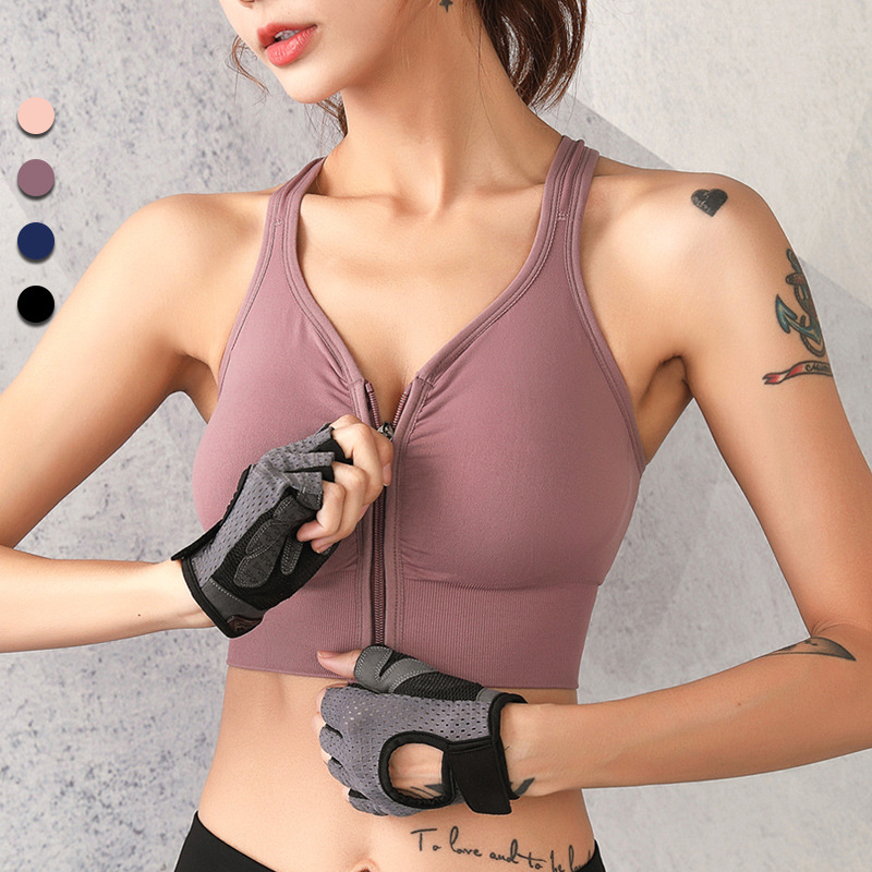 Women's Sport Bras Tights Crop Top Yoga Vest Front Zipper Sexy Bra For Women Shockproof Gym Fitness Athletic Brassiere Underwear