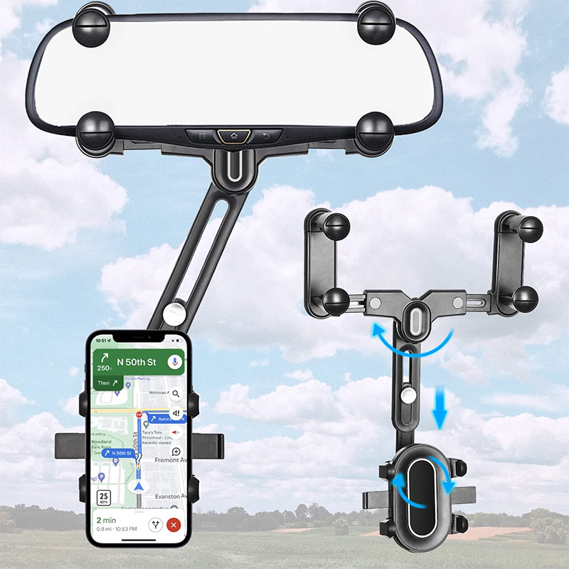 Universal Rearview Mirror Phone Holder for Car Mount Phone GPS Clip Holder Rotatable DVR Driving Recorder Phone Bracket Support
