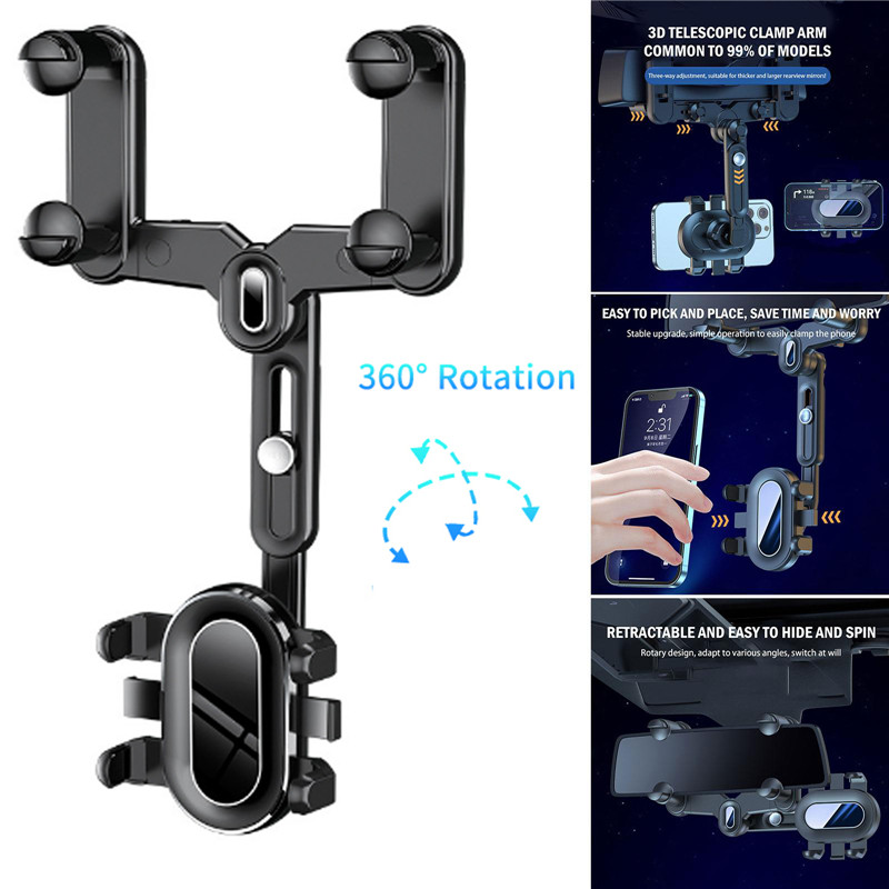 Universal Rearview Mirror Phone Holder for Car Mount Phone GPS Clip Holder Rotatable DVR Driving Recorder Phone Bracket Support