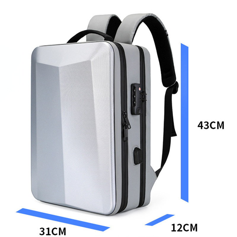 Fashion Hard Shell Anti-thief Lock Men Backpack Waterproof 15.6 inch Laptop Bag Travel knapsack USB Charging School Bag Rucksack