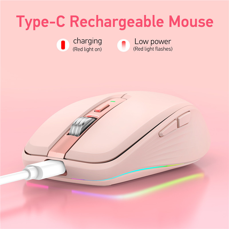 2.4G+BT5.1 Dual-mode Wireless Mouse Computer Gaming Mice Ergonomic Design 2400 DPI Mute RGB Gaming Mouse for Laptop Computer