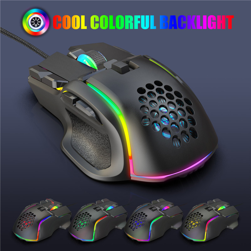 Professional HXSJ Programmable Gaming Mouse 13 RGB Lighting Mode Gaming Mice Ergonomic USB Plug And Play Wire Mouse
