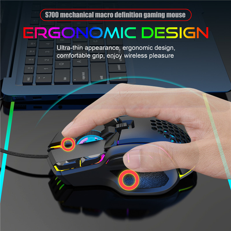 Professional HXSJ Programmable Gaming Mouse 13 RGB Lighting Mode Gaming Mice Ergonomic USB Plug And Play Wire Mouse