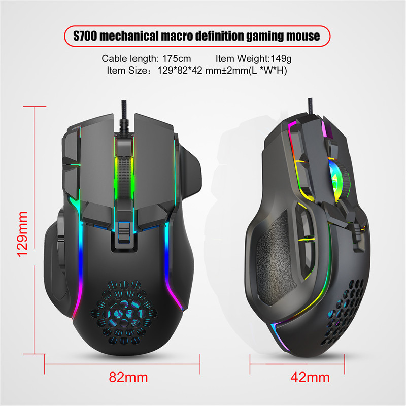 Professional HXSJ Programmable Gaming Mouse 13 RGB Lighting Mode Gaming Mice Ergonomic USB Plug And Play Wire Mouse