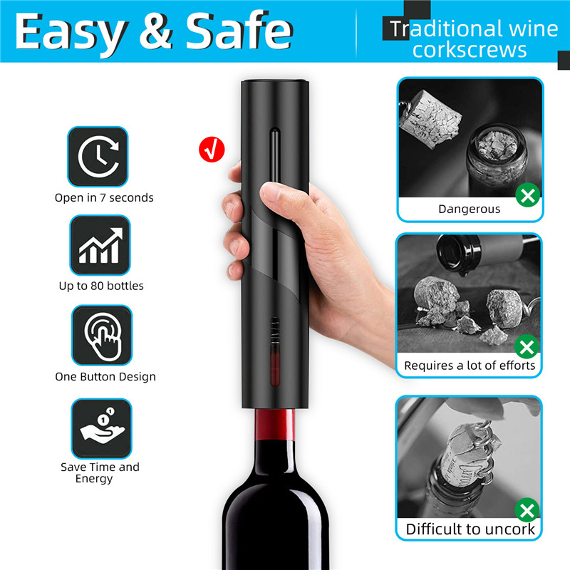 Electric Wine Corkscrew Battery Automatic Bottle Opener Electric Red Wine Opener Kit Foil Cutter Kitchen Accessories