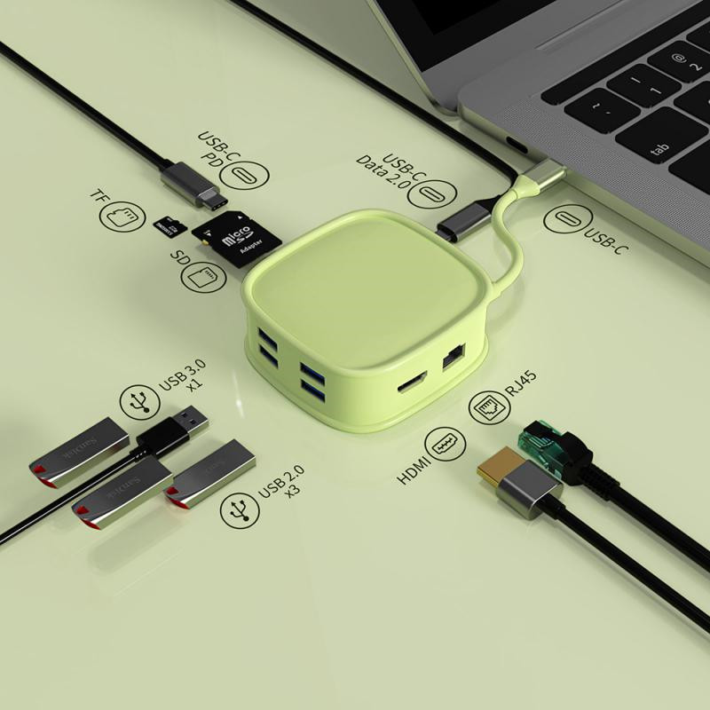 10 in 1 USB Hub Type C Docking Station Adapter Splitter for Macbook Pro Dell Lenovo Laptop with 4K HDMI PD RJ45 Ethernet SD TF