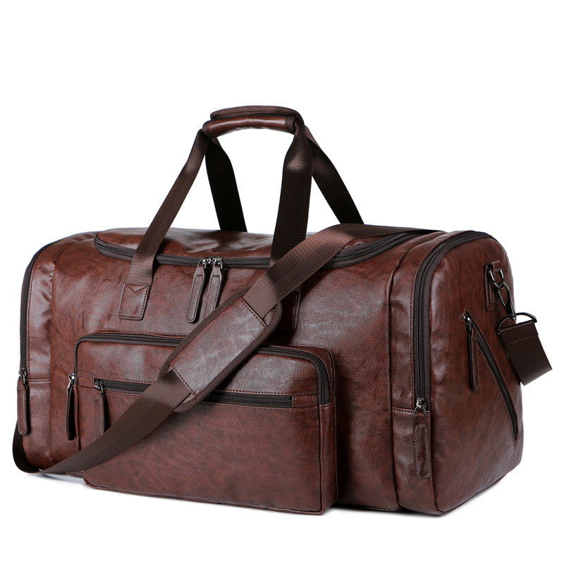 Large Capacity Business Men Travel Handbag Retro PU Leather Luggage Bag Tote Outdoor Shoulder Bag Fitness Duffel Bag For Male