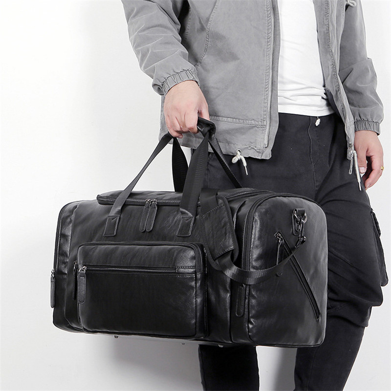 Large Capacity Business Men Travel Handbag Retro PU Leather Luggage Bag Tote Outdoor Shoulder Bag Fitness Duffel Bag For Male