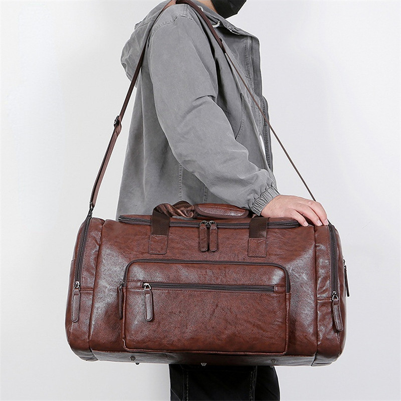 Large Capacity Business Men Travel Handbag Retro PU Leather Luggage Bag Tote Outdoor Shoulder Bag Fitness Duffel Bag For Male