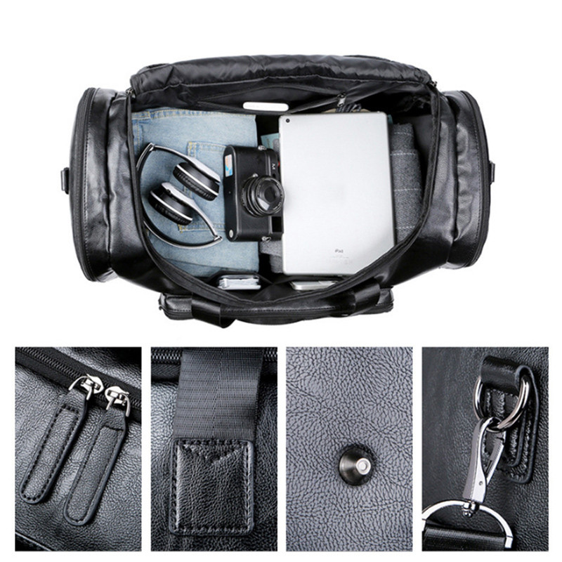 Large Capacity Business Men Travel Handbag Retro PU Leather Luggage Bag Tote Outdoor Shoulder Bag Fitness Duffel Bag For Male