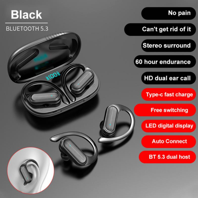 Wireless Sports Headphones Waterproof Bluetooth Earphones LED Display Noise Reduction Ear-hook Earbuds TWS Wireless Headset