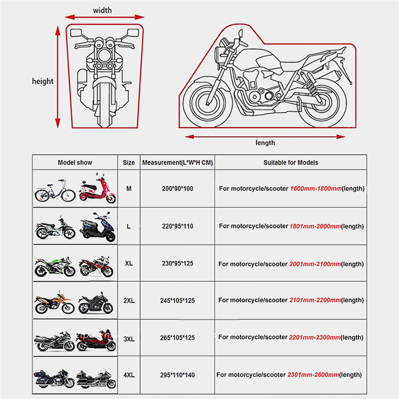 Motorcycle Cover Waterproof All Season Motorbike Cover Dustproof UV Protective Outdoor Indoor Moto Scooter Motorbike Rain Cover