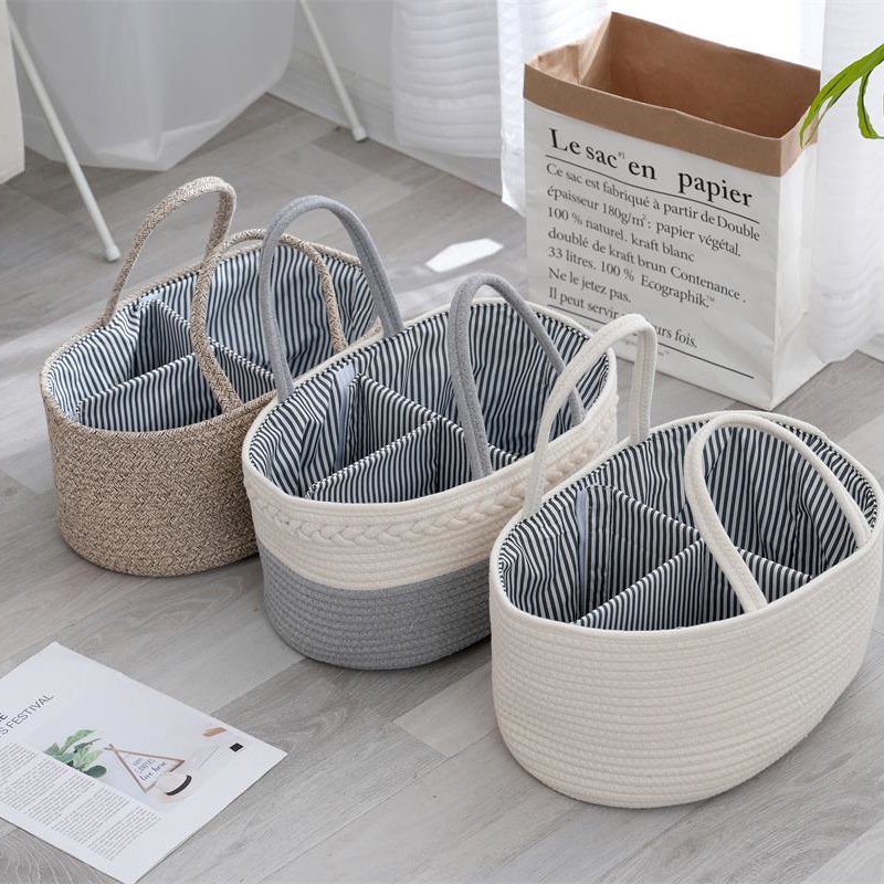 Cotton Baby Diaper Caddy Organizer Nursery Storage Bin Basket Compartmental Portable Split Pack Baby Care Storage Basket