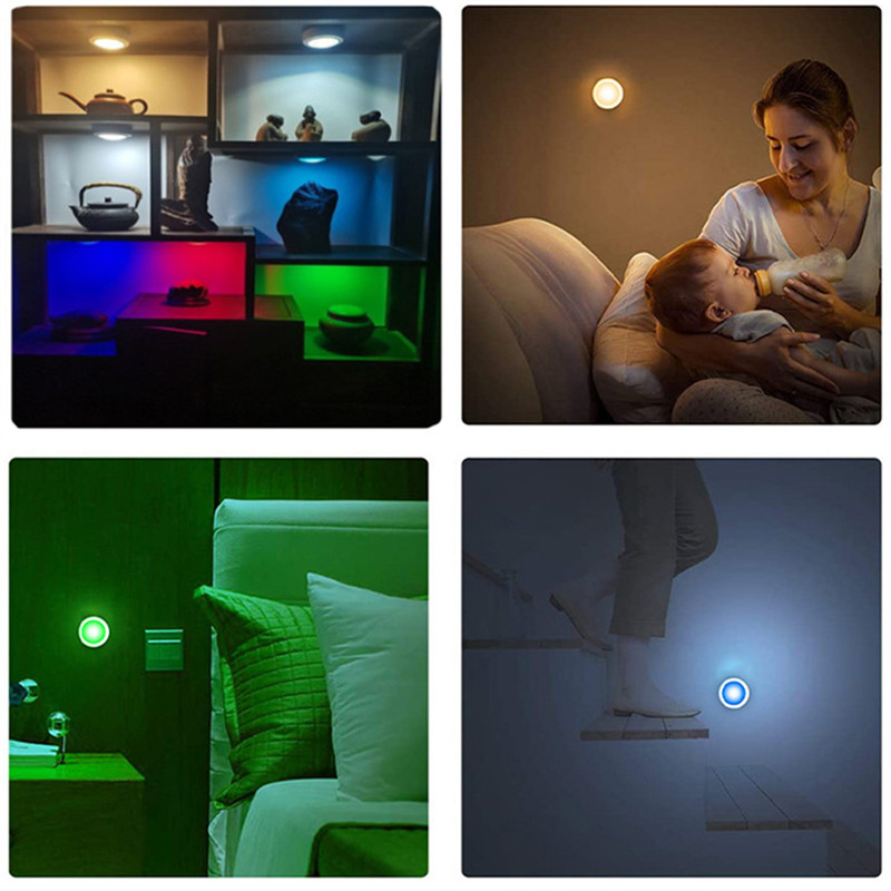 Battery Powered Lamp Under Cabinet Lights with Remote Control RGB LED Light Wireless Color Night Light Kitchen Closet Lighting