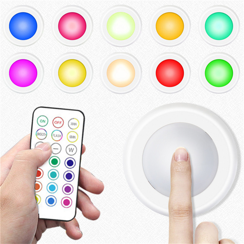 Battery Powered Lamp Under Cabinet Lights with Remote Control RGB LED Light Wireless Color Night Light Kitchen Closet Lighting