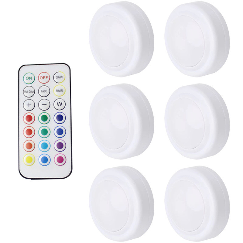 Battery Powered Lamp Under Cabinet Lights with Remote Control RGB LED Light Wireless Color Night Light Kitchen Closet Lighting