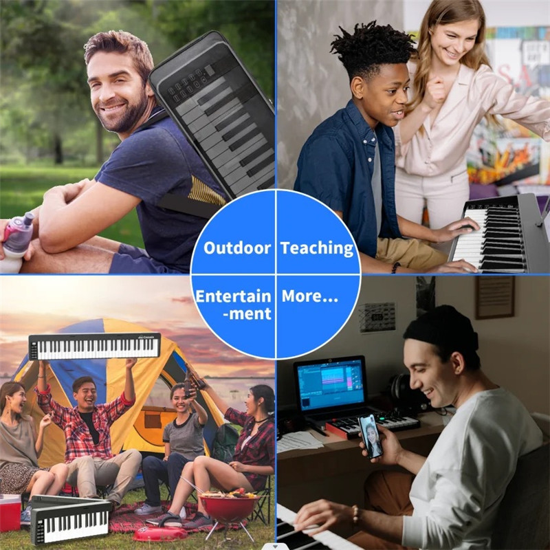 61 Keys Folding Electronic Piano Hand Roll Bluetooth MIDI Foldable Digital Piano Keyboard Organ Portable Beginner Adult Home Use