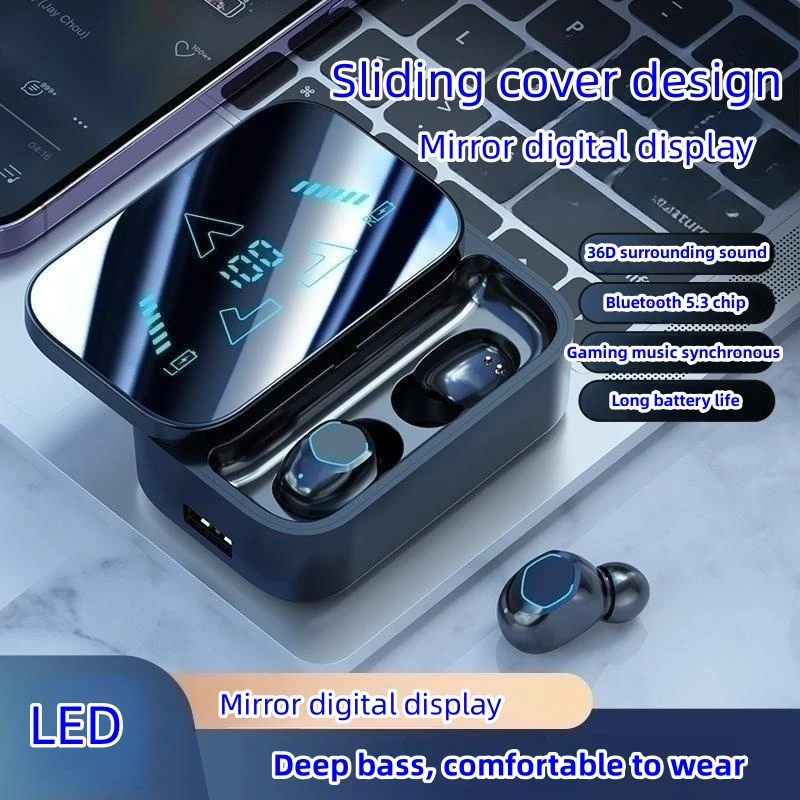 Wireless Bluetooth Earphones Transparent Touch Intelligent Digital Display Headset HiFi Headphone Noise Reduction Gaming Earbuds