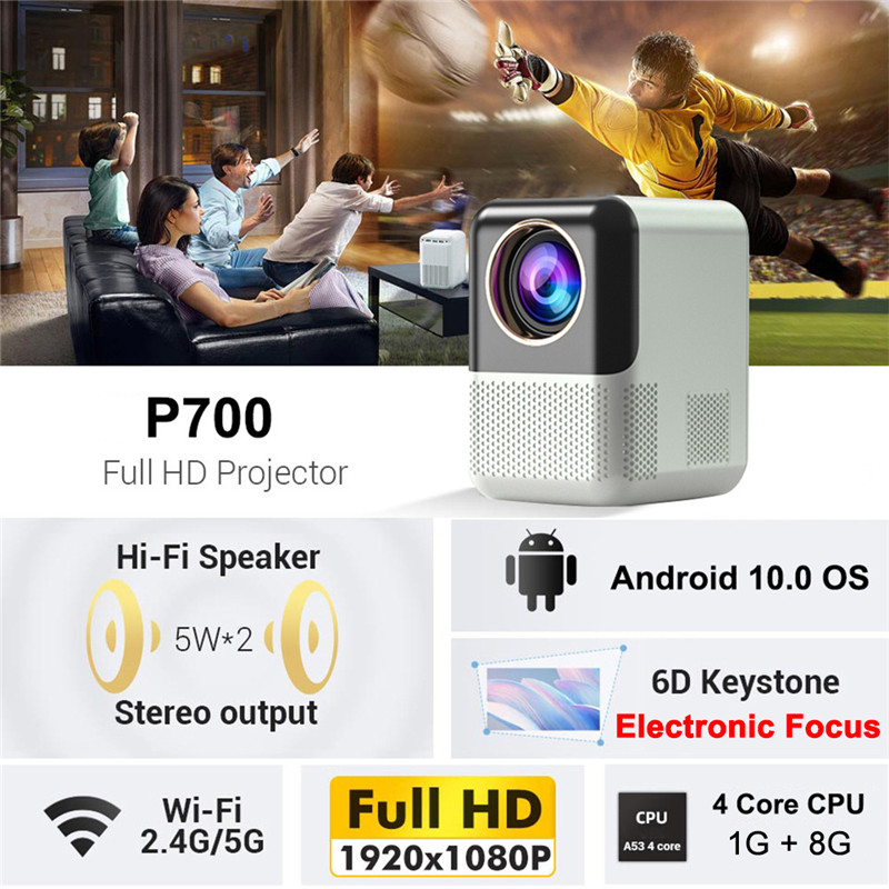P700 Mini Projector Android 10 Dual Wifi BT5.0 1280*720P Support 4k Full HD 1080P Home Cinema Outdoor Portable Projector