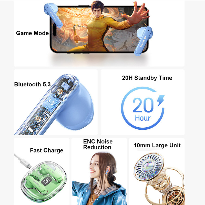 ENC Noise Canceling Earbuds Wireless Bluetooth Earphone HiFi Stereo Headphones with Digital Display Charging Case Headset