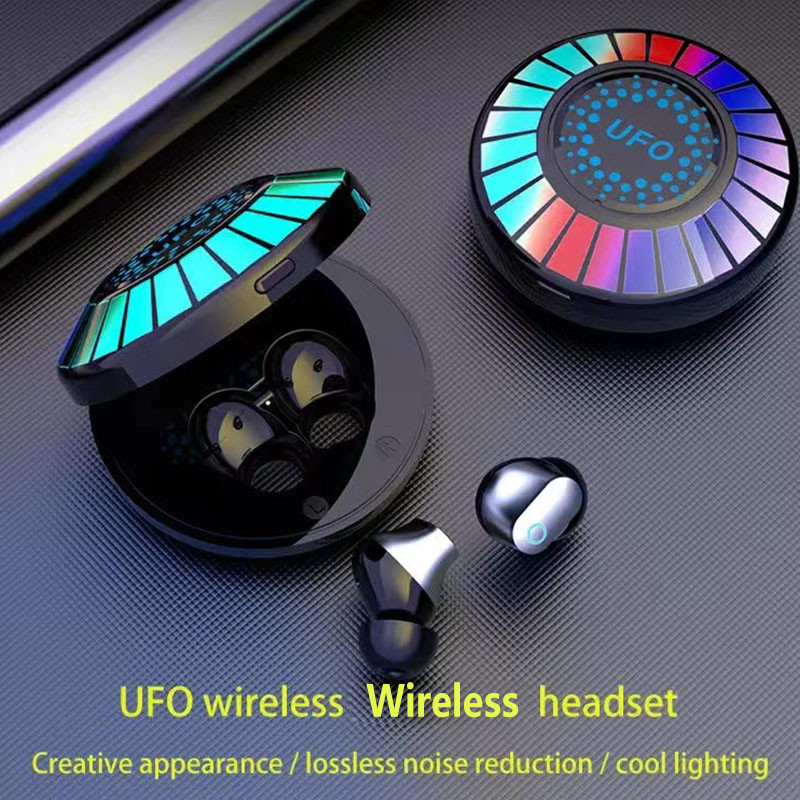UFO Game Bluetooth Earphone Colorful RGB Light Effect Wireless Headphone TWS HIFI Stereo Headset Noise Reduction Earbud With Mic