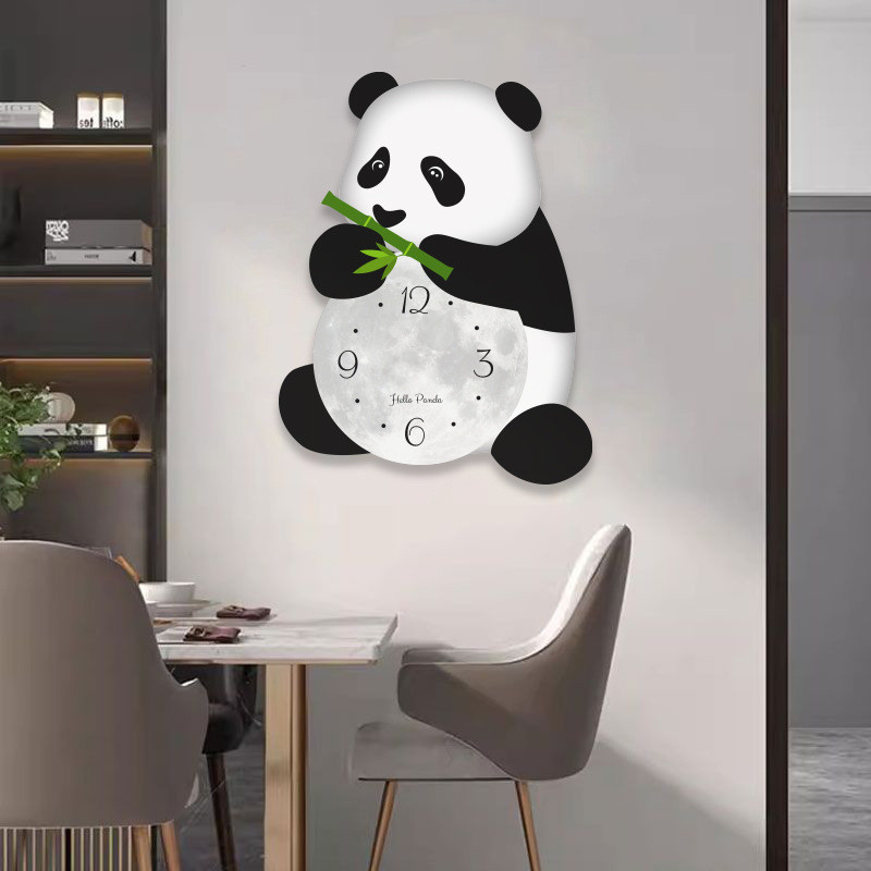 Cute Panda Wall Clock Quiet Lovely Silent Decorative Clock Wall Hanging Clock Animal Wall Ornament for Living Room Home Decor