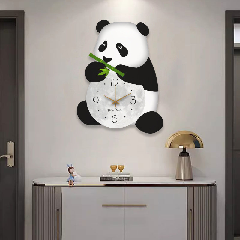 Cute Panda Wall Clock Quiet Lovely Silent Decorative Clock Wall Hanging Clock Animal Wall Ornament for Living Room Home Decor