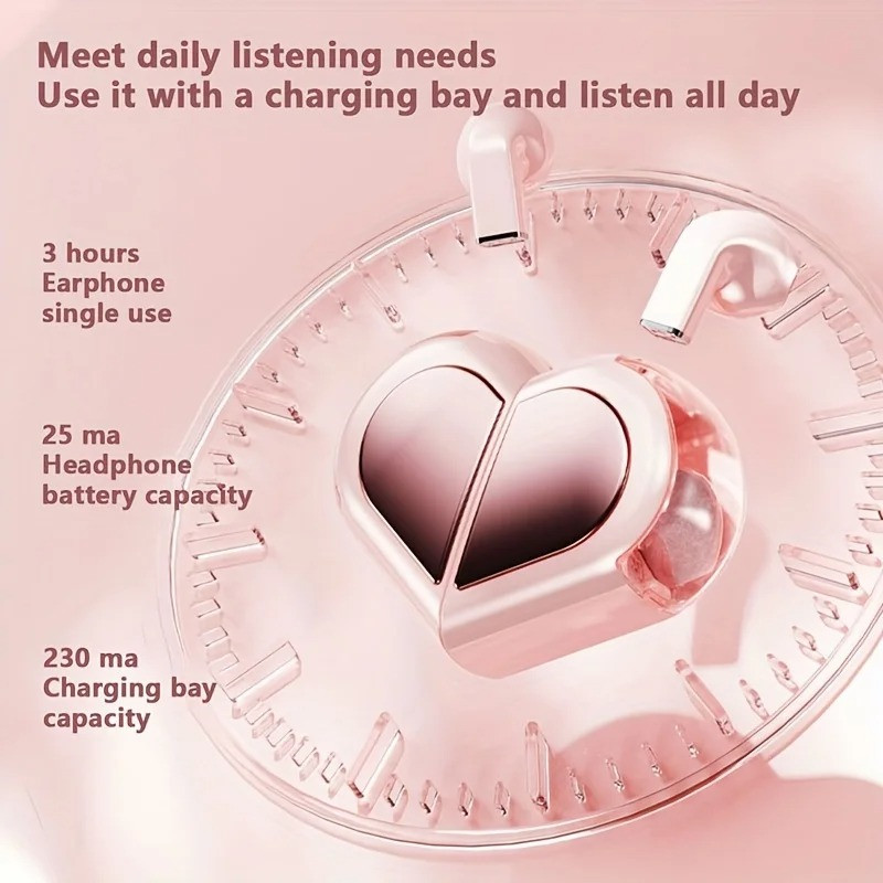 K520 Heart Shaped Wireless Blutooth Earphone Touchscreen Earbuds Creative Rotatable Waterproof Headphones Hi-Fi Sound Headset