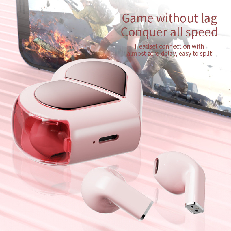 K520 Heart Shaped Wireless Blutooth Earphone Touchscreen Earbuds Creative Rotatable Waterproof Headphones Hi-Fi Sound Headset